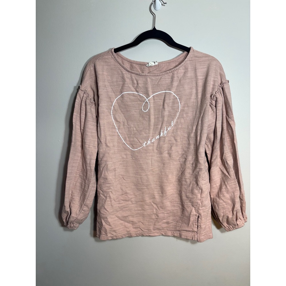 Simple Suzanne Betro Pink Heart Ruffle Sleeve Pullover Top Womens‎ Medium
